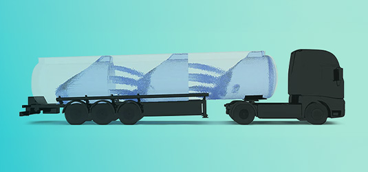 Simulation of the fluid structure interaction of the load of a tank trailer.