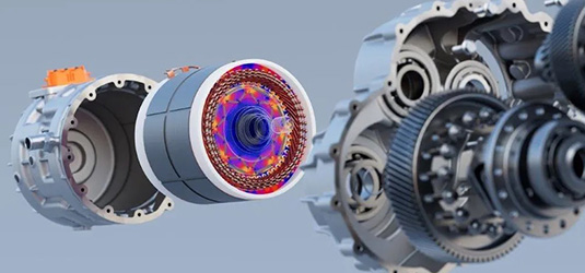 Simulation result of the electromagnetic performance of an electric powertrain.