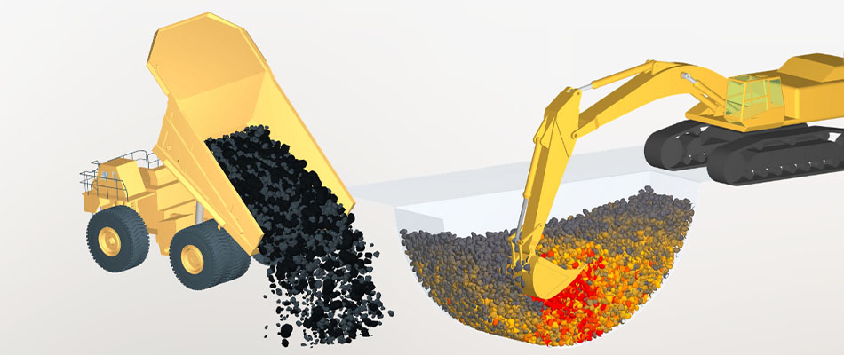 Heavy Equipment simulation: Virtual prototypes of a dump truck and an excavator to optimize interaction with bulk materials.