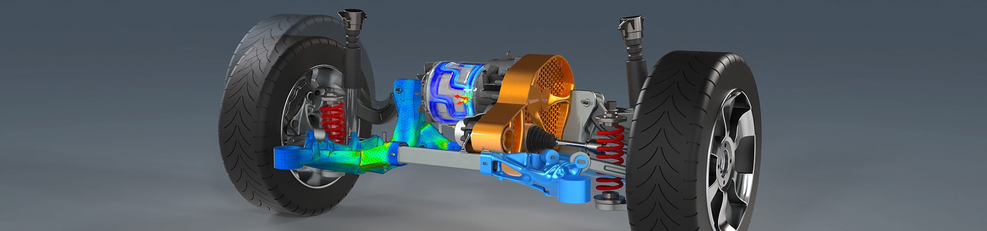 Altair_Inspire_Hero_DesktopA rendered vehicle chassis highlighting various key Altair Inspire geometry modeling types, analysis types, and modeled components.